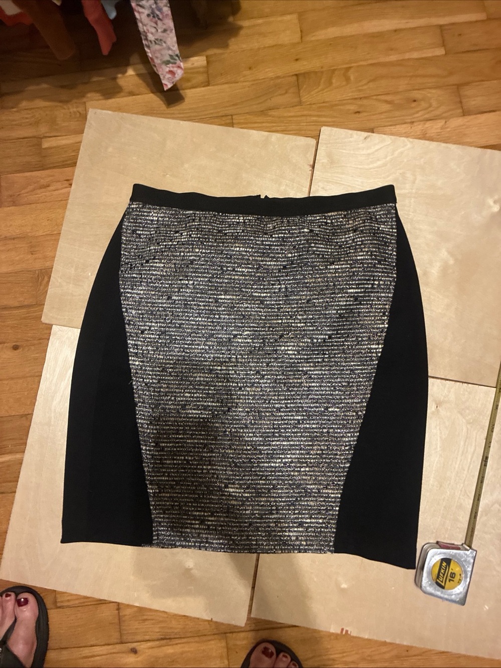 Rafaella Black and Silver Tweed-Inset Pencil Skirt size 12